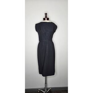 VTG 1960s Union Made Black Chiffon Dress Drawstring Back Cocktail M